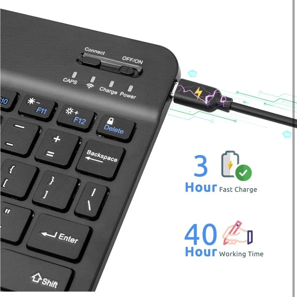 NIB Fire HD 10 Wireless Keyboard, Universal Slim Bluetooth Rechargeable Battery